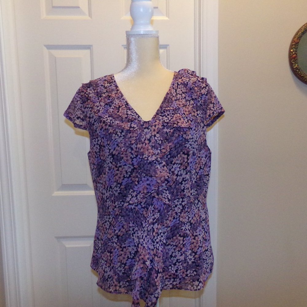 Ruffled Blouse, Plum, Casual Corner, Size 12